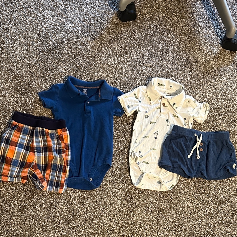 Kids Matching Set - Blue and White  onesies with matching Shorts